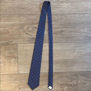 Vintage Christian Dior Silk Navy Blue & Red Circle Pattern Polka Dot Neck Tie